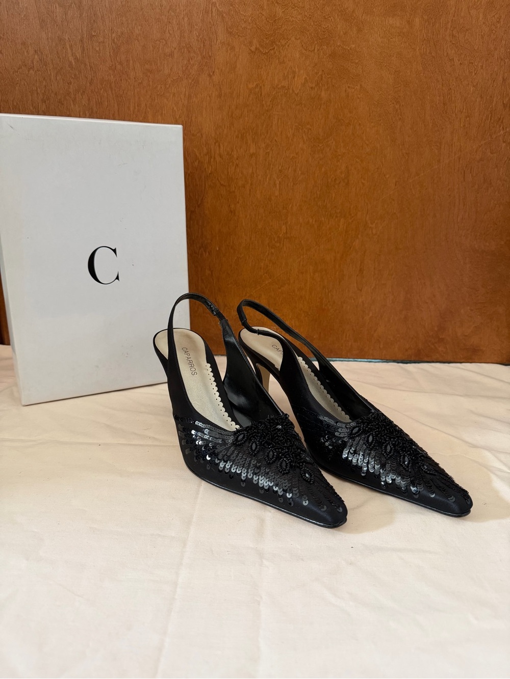 Caparros Black Sequin Embellished Slingback Heels